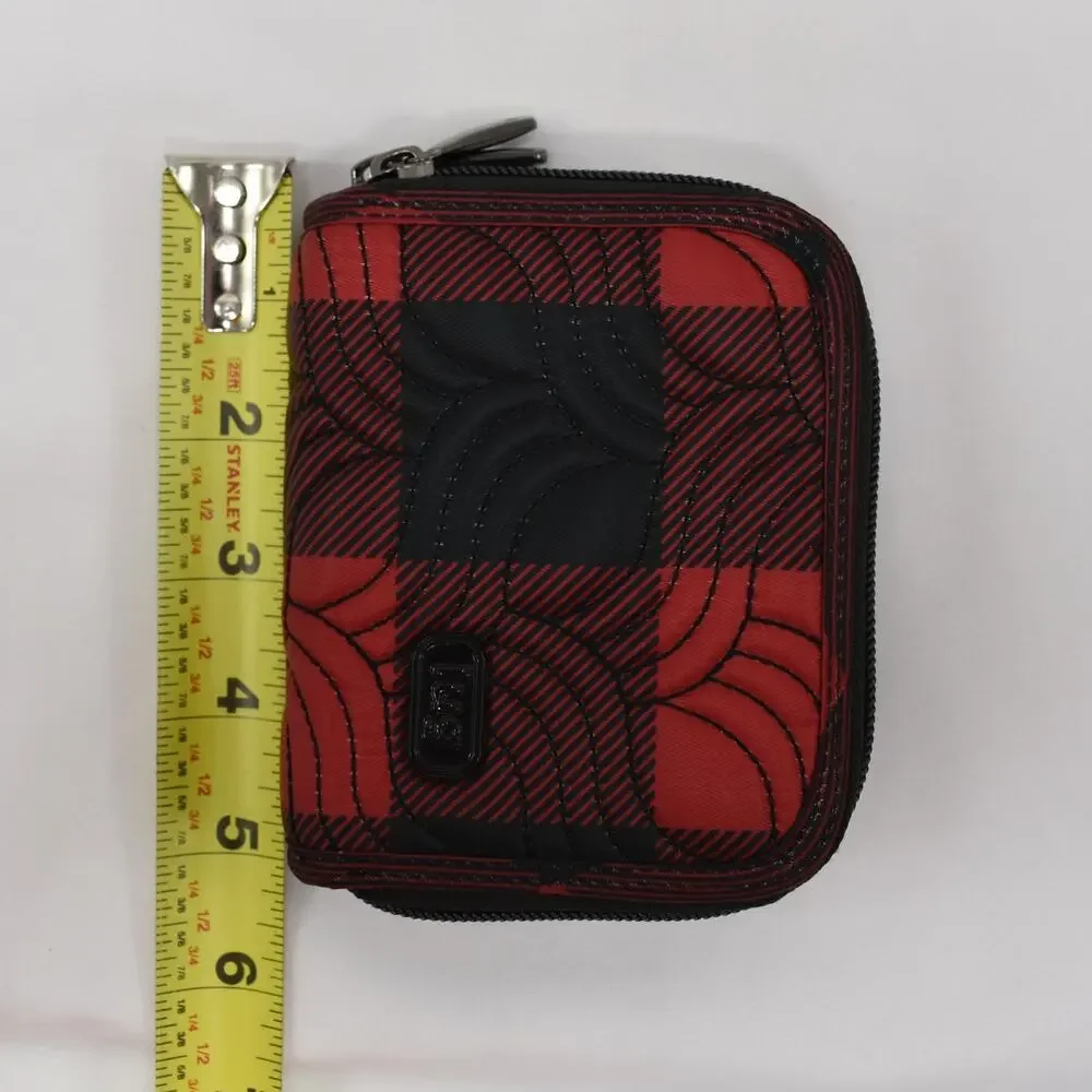 Lug Splits RFID Double Zip Wallet Black Red Quilted Buffalo Plaid Card Holder